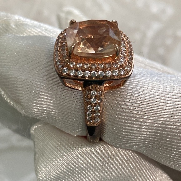 Morganite Diamond Cushion Cut Sterling Silver 14k Rose Gold Ring 4Ct Christmas - Picture 7 of 17